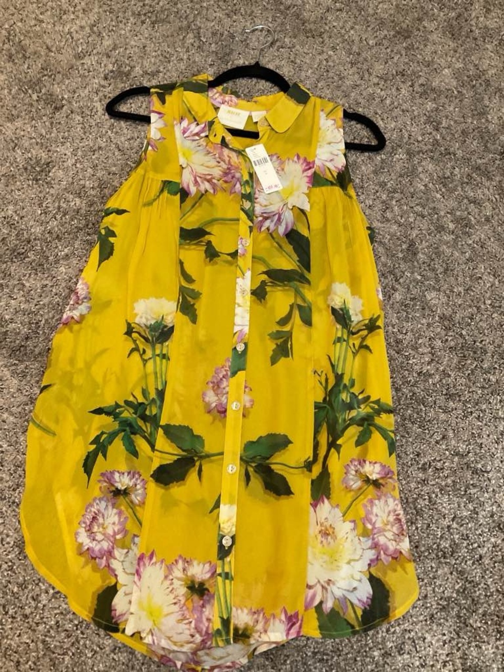 Anthropologie Yellow Floral Button-Front Sleeveless Tank